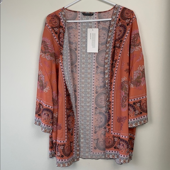 Bloomchic NWT Duster / Beach Cover Up, Coral - Picture 3 of 12
